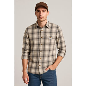 Men's Carhartt M Grey Plaid Long Sleeve Casual Button Down Shirt